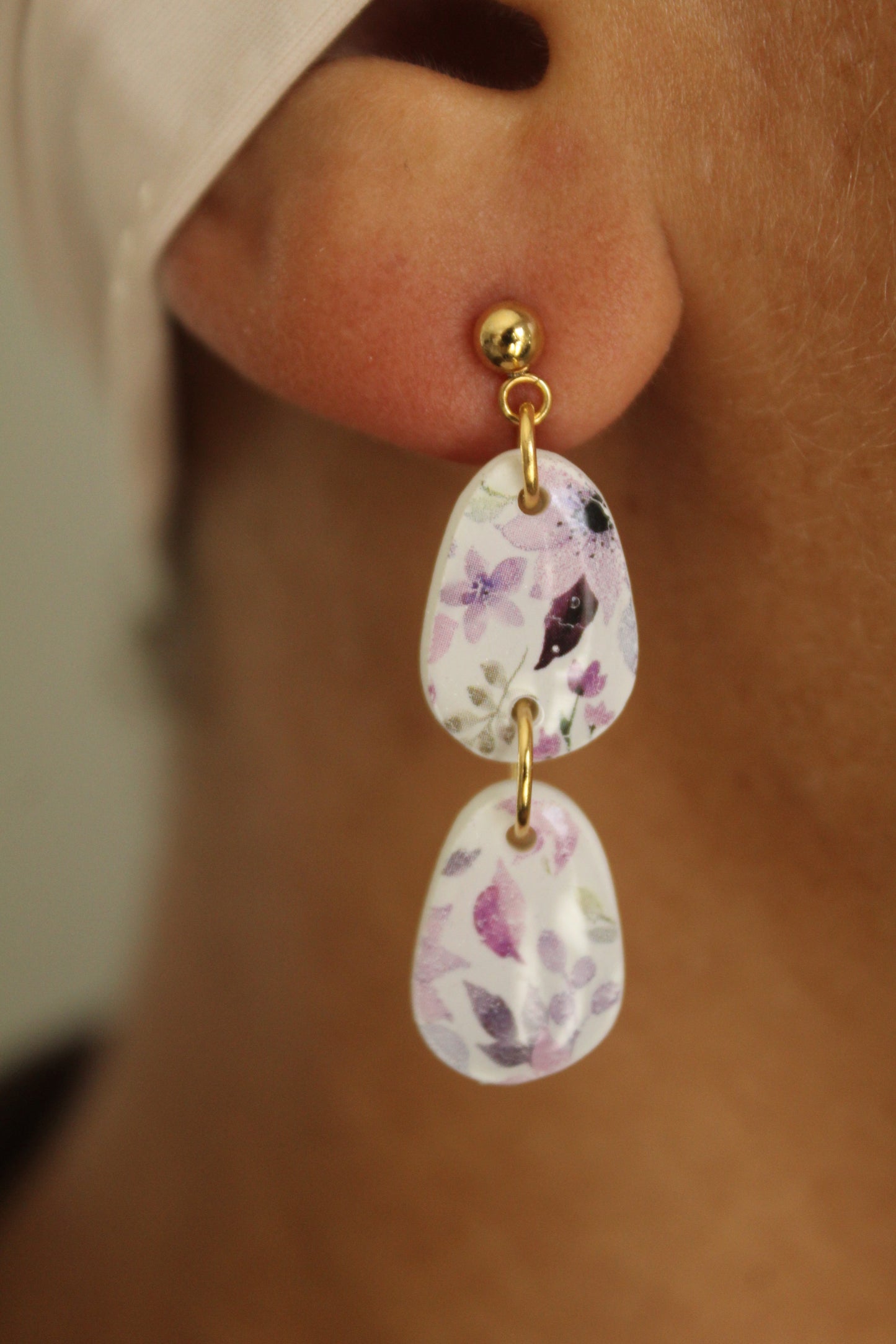 Lilac Petals Polymer Clay Earrings