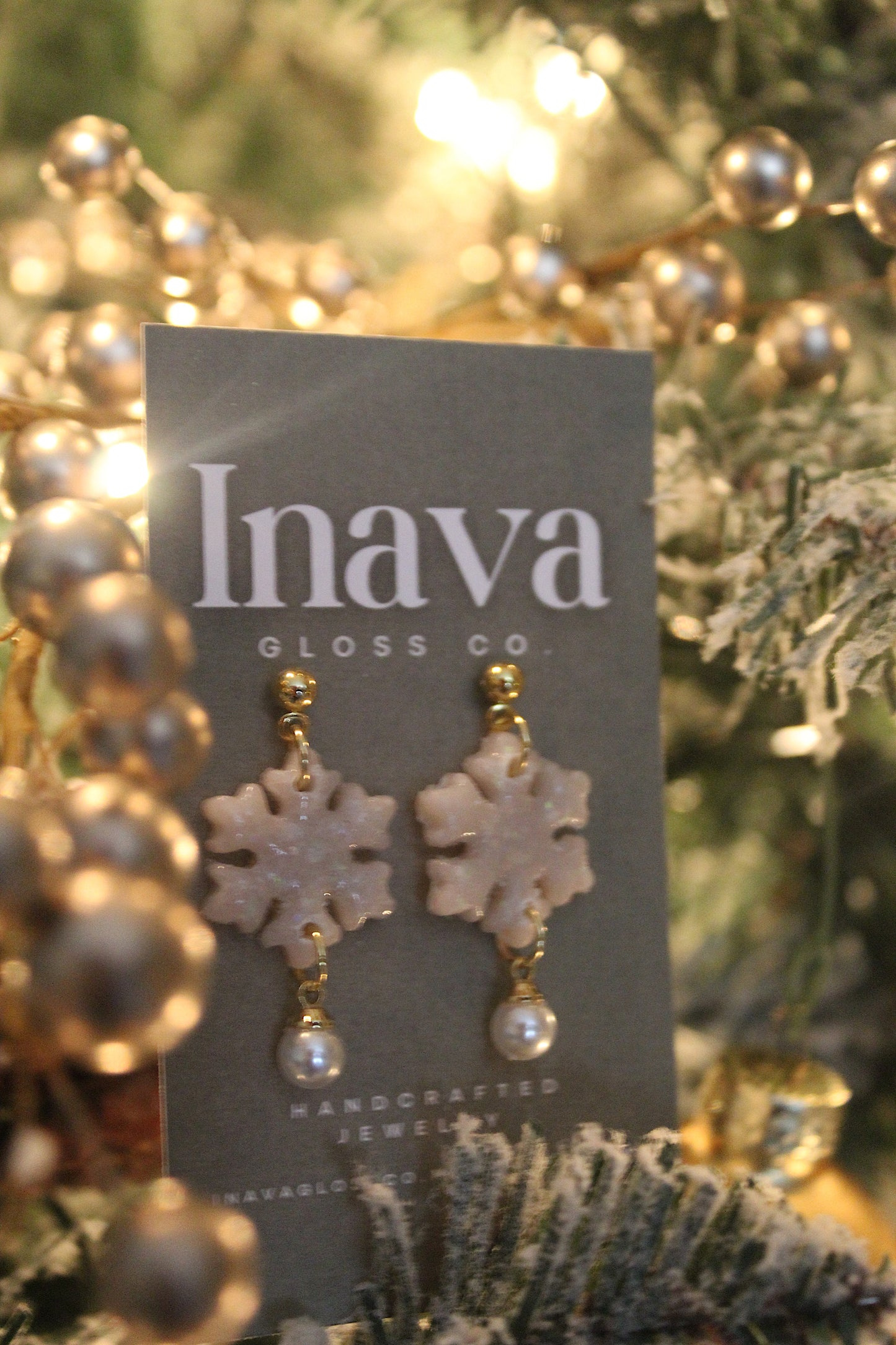 Shimmering Snowflake Polymer Clay Earrings