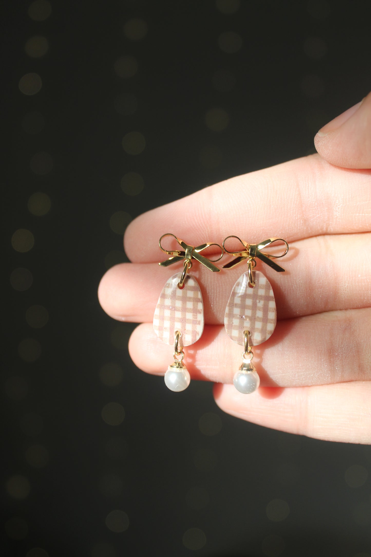 Soft Rose Gingham Polymer Clay Earrings