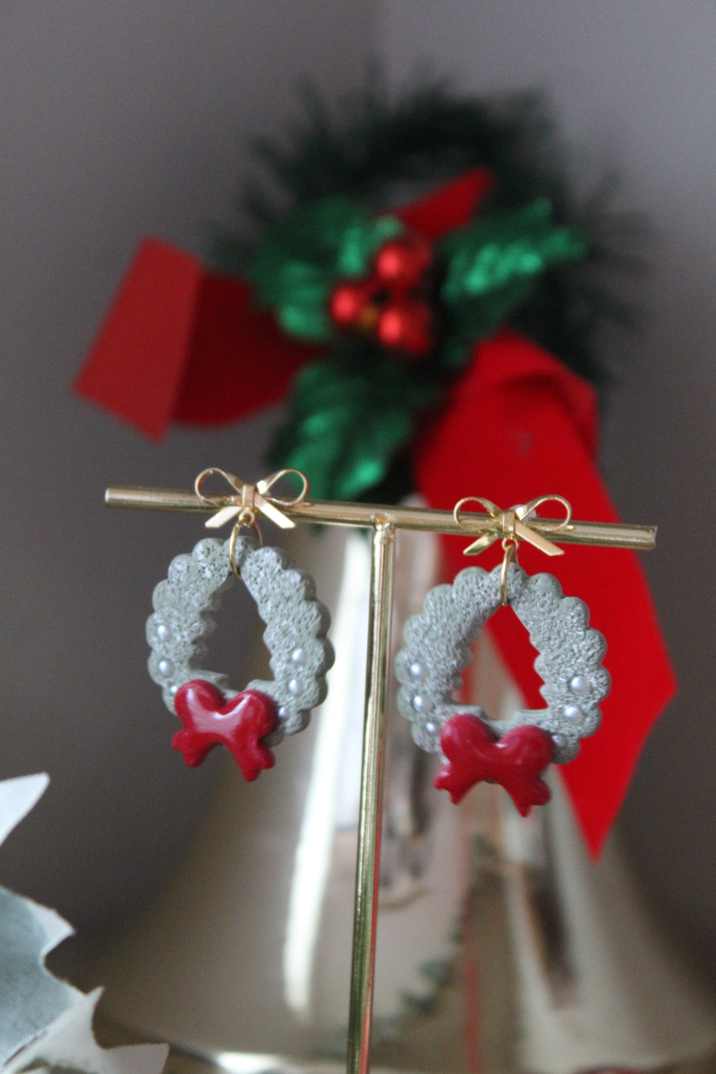 Holiday Wreaths Polymer Clay Earrings