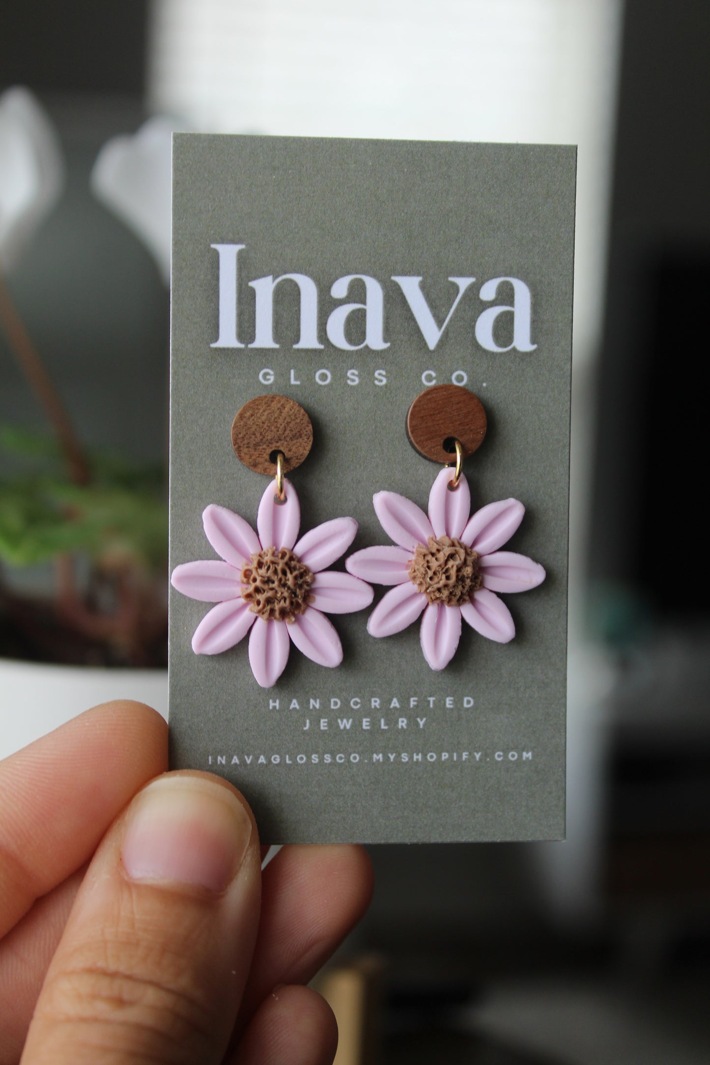 Light Pink Flower Dangle Polymer Clay Earrings