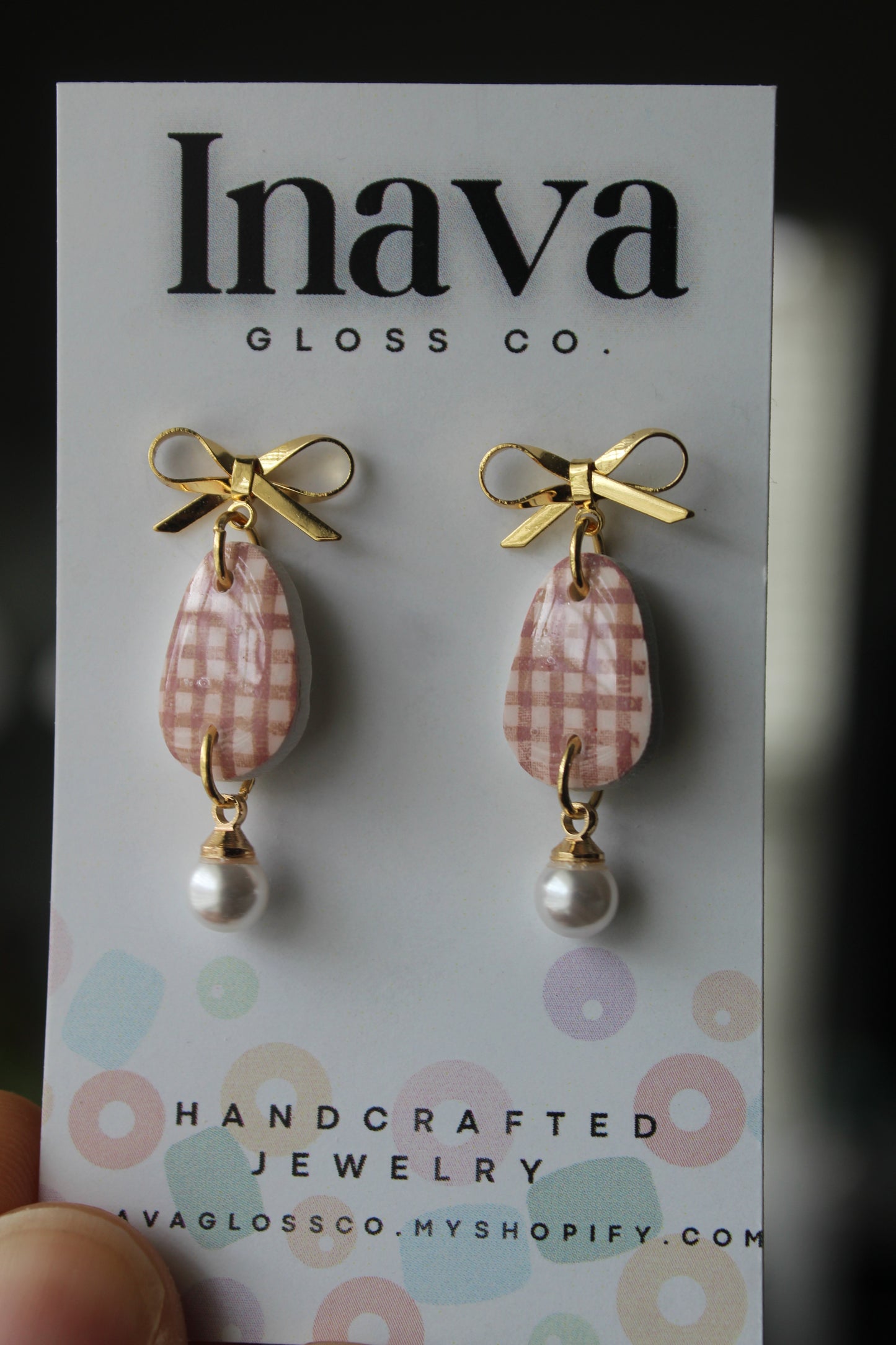 Soft Rose Gingham Polymer Clay Earrings