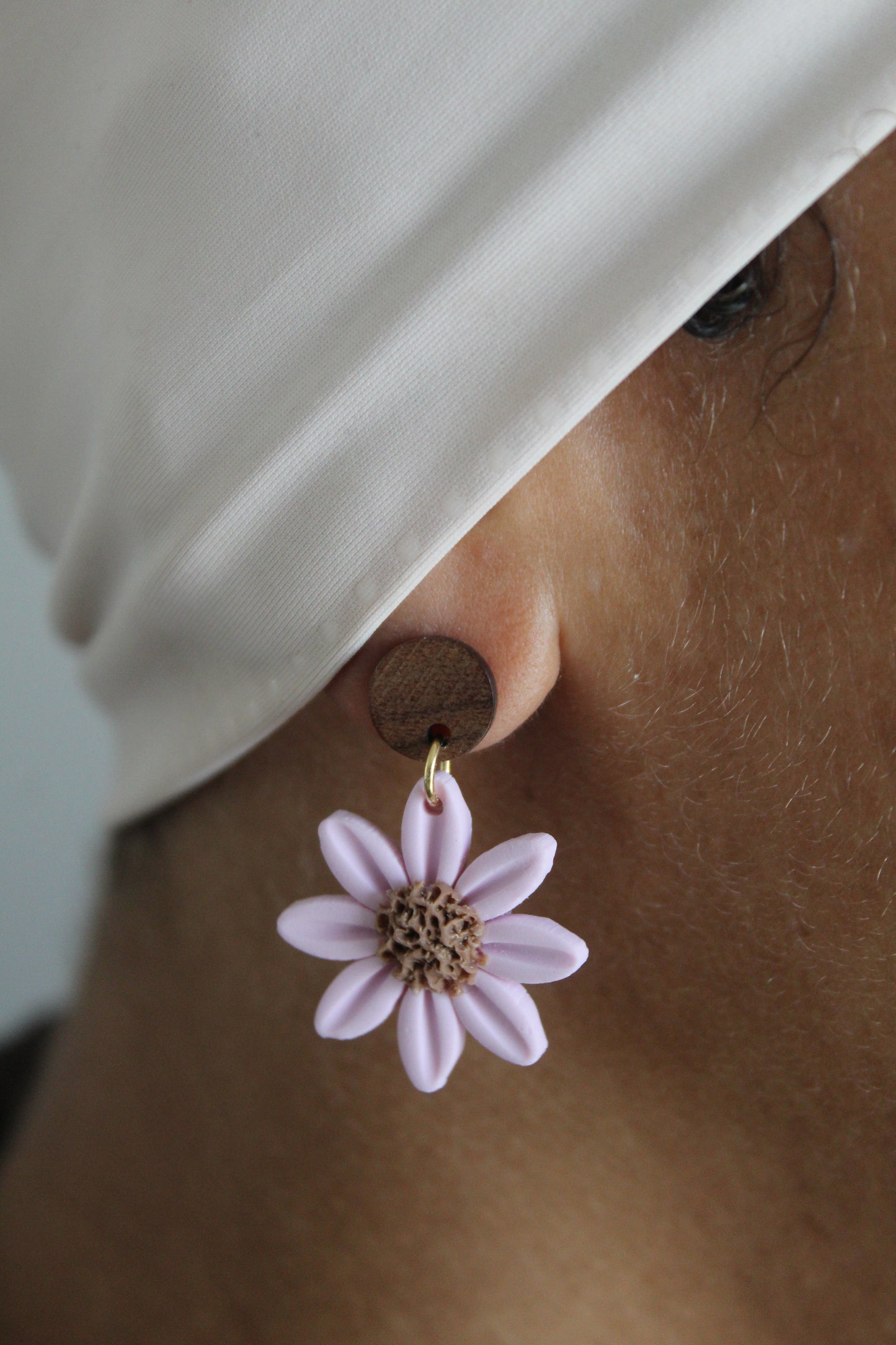 Light Pink Flower Dangle Polymer Clay Earrings