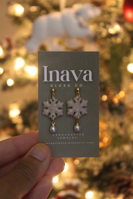 Shimmering Snowflake Polymer Clay Earrings